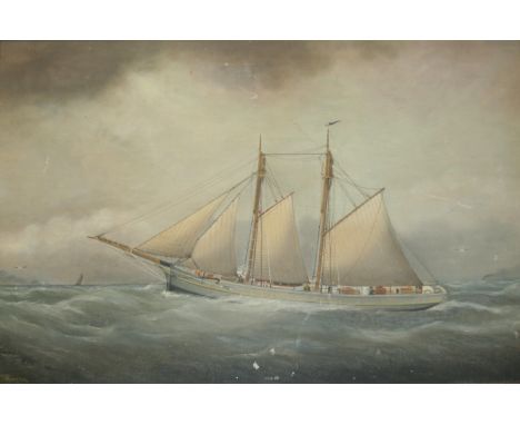 A. K. BRANDEN (Circa 1900) THE YACHT `LEADER`
Depicts a commercial topsail schooner.Signed, oil on canvas 49 x 75cm. ++ Some 