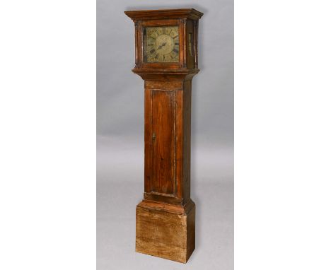 GEORGE III PITCH PINE LONGCASE CLOCK, the 10" brass chapter ring inscribed Thomas Holloway, Winston, with single hand, on a b