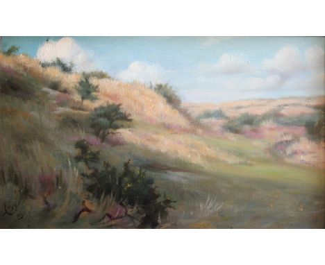 CATHERINE MAUDE NICHOLS (c.1848-1923) A SUNLIT DELL Signed with initials and dated 85, oil on panel 13.5 x 22.5cm.