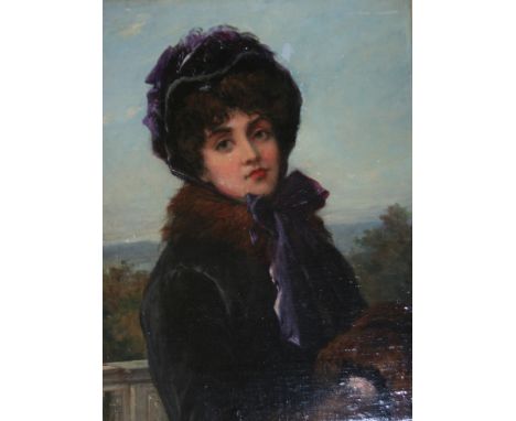 WILLIAM OLIVER (1823-1901) A PURPLE BONNET AND BOW Signed, oil on canvas 36.5 x 26.5cm. ++ Scattered retouching, including on