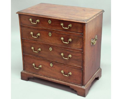 GEORGE III MAHOGANY BATCHELOR'S CHEST, four graduated and cockbeaded long drawers, on bracket feet, brass side handles, heigh