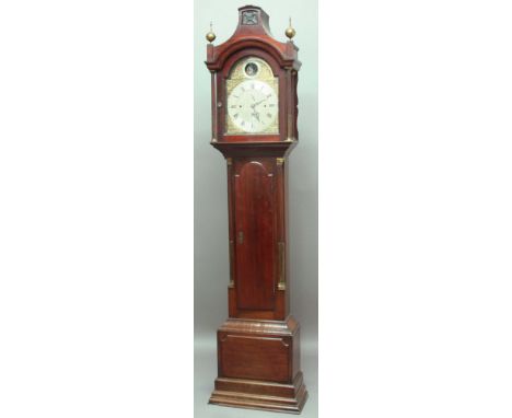 GEORGE III MAHOGANY LONG CASE CLOCK, the 11 1/2" silvered chapter ring inscribed Edmd Smith, Bury, with subsidiary seconds di