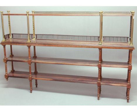 MAHOGANY AND BRASS MOUNTED  BOOKCASE, 19th century, the top with pierced three quarter gallery above a shelf with turned gall