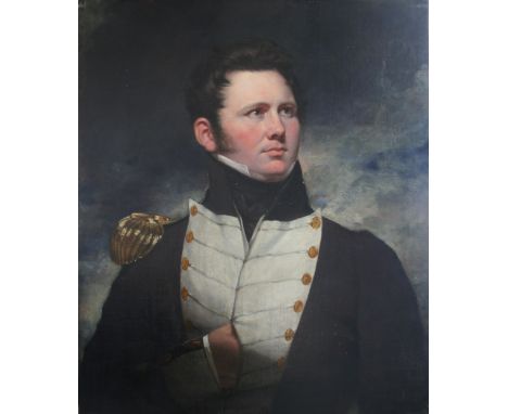 FOLLOWER OF SIR WILLIAM BEECHEY, RA (1753-1839) PORTRAIT OF A NAVAL OFFICER Quarter length, wearing a blue tunic, oil on canv