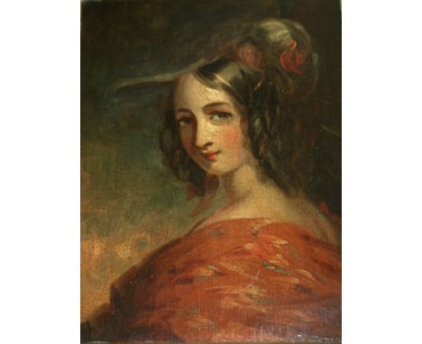 JAMES INSKIPP (1790-1868) HEAD OF A LADY Oil on panel 21 x 15.5cm. Provenance: (according to label verso) London, Christies, 