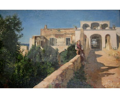 MAX HERMANN OHNEFALSCH-RICHTER (1850-1917) NAPLES: A GIRL BY A VILLA Signed, inscribed Naples on the stretcher, oil on canvas
