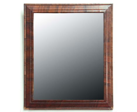 QUENN ANNE STYLE ROSEWOOD CUSHION MIRROR, with a rectangular bevelled plate, height 63cm, width 52cm