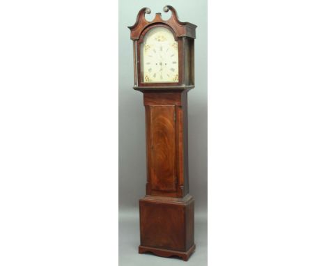 SCOTTISH MAHOGANY LONGCASE CLOCK, circa 1800, the arched painted dial inscribed Donald McDonald, Inverness, with subsidiary d