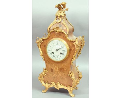 LOUIS XV STYLE MANTEL CLOCK, 19th century, the 4" enamelled dial on a brass eight day half hourly striking movement stamped M