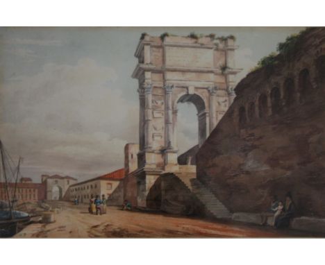 WILLIAM PRINSEP (Fl.c.1850) THE ARCH OF ANTONINUS, VERS (?) Initialled twice and dated indistinctly, watercolour and pencil 1
