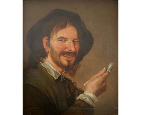 MANNER OF FRANS HALS (1580-1666) MAN WITH A CLAY PIPE Oil on panel, extended at left and lower edges, 19th Century `Florentin