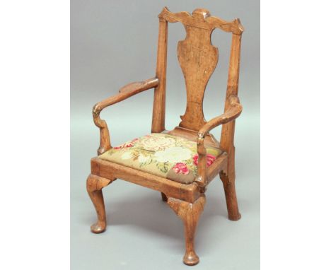 QUEEN ANNE STYLE CHILD'S CHAIR, with vase splat and tapestry upholstered drop-in seat, height 67cm