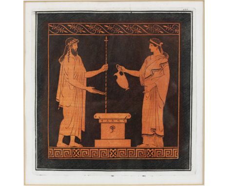 Griechische Szene, Kupferstich 18. Jhd, handkoloriert, aus der Sammlung William Hamilton (1730-1803) in Neapel, Maße Blatt H 