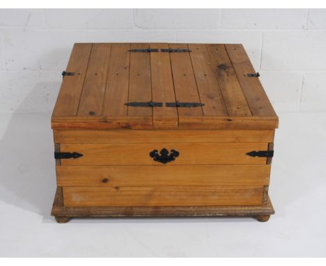 A pine double sided trunk - length 92cm, depth 88cm, height 46.5cm