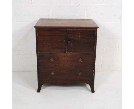 A Georgian mahogany commode, raised on French bracket feet with lift up lid - length 66cm, depth 49cm, height 76cm