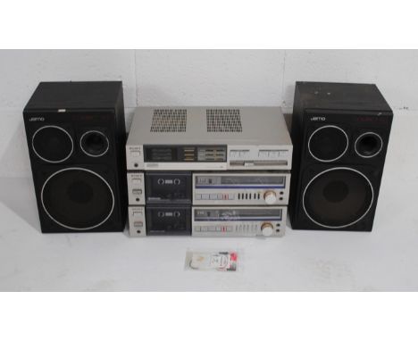 A vintage stacking hi-fi system, comprising a Sony TA-AX22 integrated amplifier, Sony TC-FX20 cassette deck, Sony TC-FX3 cass