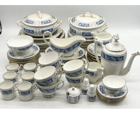 A Coalport Revelry part dinner service including teacups, coffee cups, saucers, teapot, dinner plates, tureens, side plates, 