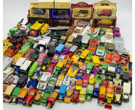 A collection of playworn die-cast vehicles including Matchbox, Corgi, Lone Star, Dinky Toys, Lledo etc