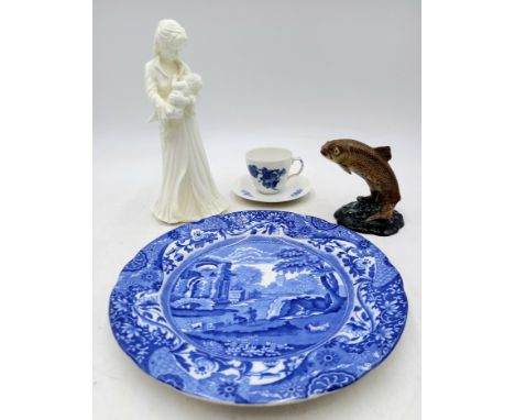 A small collection of china comprising of a Royal Worcester figure "Sweet Dreams", Beswick model of a trout, Spode Blue Itali