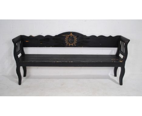 A Hungarian painted pine bench - length 202cm, depth 40cm, height 95cm