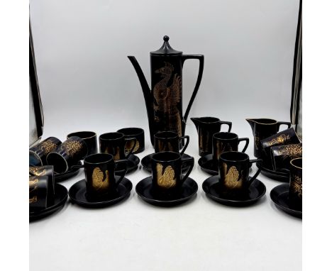 A vintage Portmeirion Pheonix coffee set by John Cuffley, and a part Leo the lion Portmeirion coffee set. 