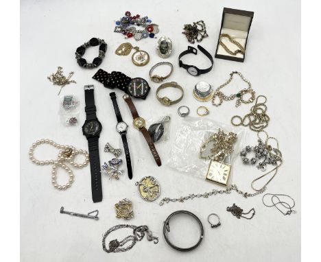 A collection of costume jewellery, watches, hallmarked silver bangle  etc.