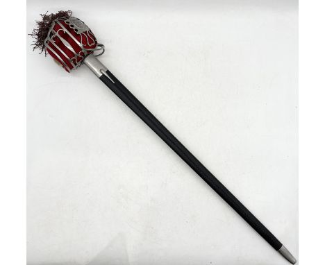 A reproduction Scottish sword marked Andria Ferera with basket hilt and shagreen style grip, in leather scabbard L105cm overa