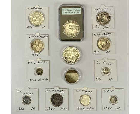 VICTORIAN & OTHER SILVER COINAGE - 13 items in various denominations to include an 1840 and a 1901 one Rupee, 1887 and 1901 t