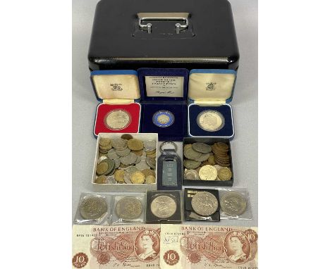MIXED COINS, BANKNOTES &amp; COLLECTABLES GROUP - lot includes a 1982 proof silver 20p, 5 x pre-1947 half silver coins, 2 x 1