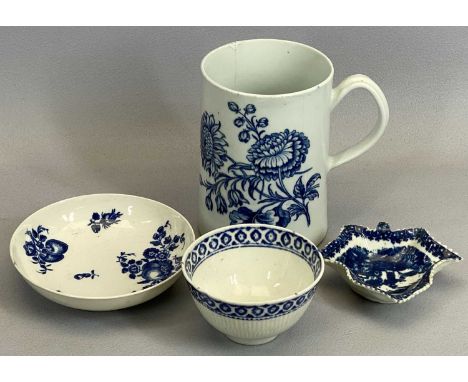 CAUGHLEY BLUE &amp; WHITE DRINKING MUG, 12.5cms tall, similar saucer, tea bowl and pickle dish