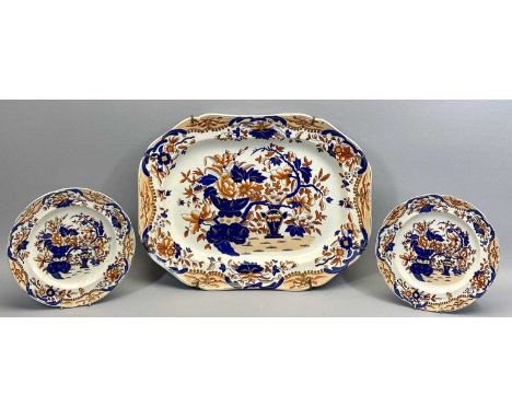 COPELAND &amp; GARRETT LATE SPODE OCTAGONAL MEAT PLATE - decorated in blues and oranges with flowering jardinieres and branch