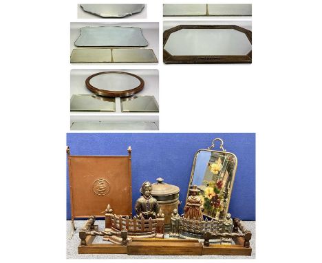 RETRO/VINTAGE WALL MIRRORS - oval with bevelled plate and chrome clips, 33 x 56cms, shaped rectangular frameless, 40.5 x 68cm