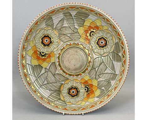 CROWN DUCAL CHARLOTTE RHEAD CIRCULAR SHALLOW CHARGER - tube lined floral decoration, signed and with blue backstamp, 32.5cms 