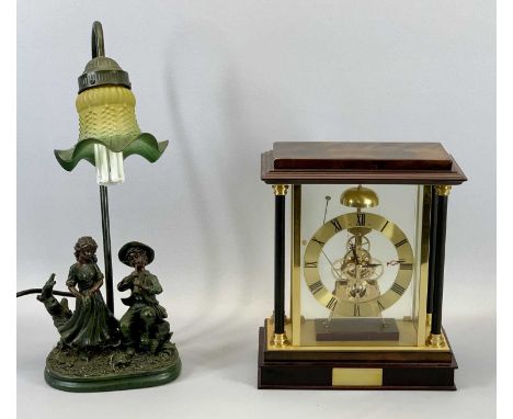 MANTEL CLOCK - in four pillar case, skeleton movement, striking on a bell, 29cms H, 24cms W, 13cms D and an Art Nouveau style