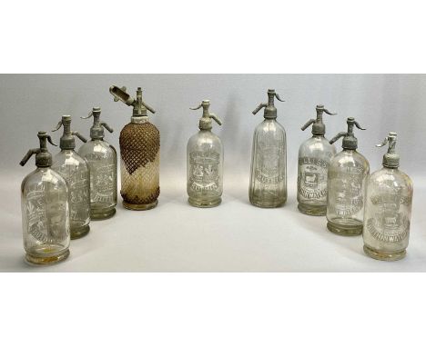 ELLIS' RUTHIN VINTAGE GLASS SODA SYPHONS (8) with one other