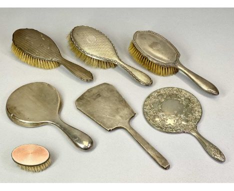 SILVER &amp; OTHER DRESSING TABLE HAND MIRRORS &amp; BRUSHES GROUP - 7 items to include one complete hand mirror, one hand mi