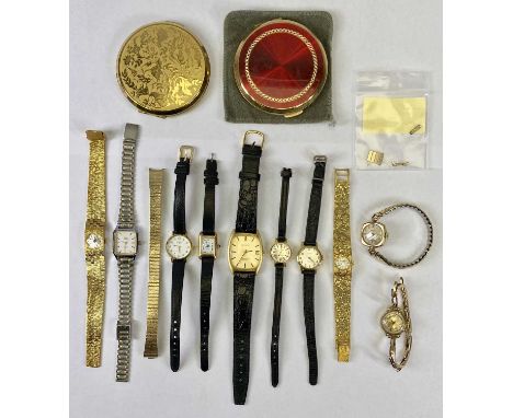 LADY'S WRISTWATCHES COLLECTION IN 9CT GOLD &amp; OTHER METALS (10) and two vintage Stratton face powder compacts, the 9ct by 
