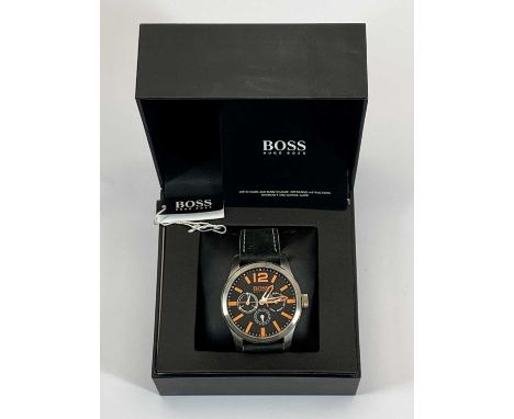 A HUGO BOSS 'ORANGE' WRISTWATCH - 46mm stainless steel case with orange hour batons and Arabic numerals at 12 o'clock, with s