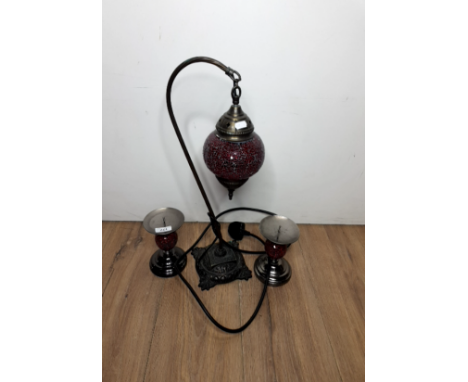 SHARD GLASS METAL HANGING LIGHT 2 MATCHING PRICKET CANDLE STICKS