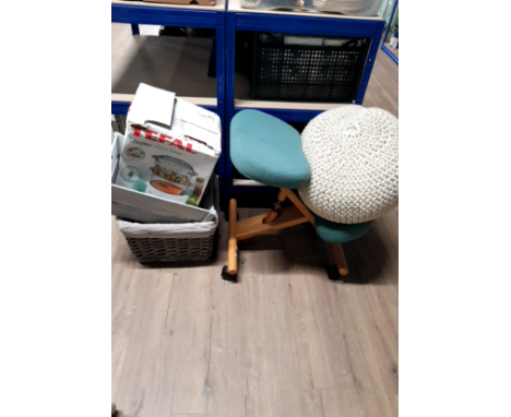 2 STORAGE BOXES A TEFAL STEAMER AQUA TIMER AND A POSTURE KNEELER