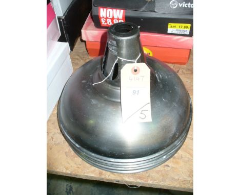 Five metal industrial type hanging light shades.