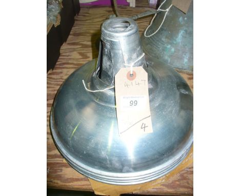 Four metal industrial type hanging light shades.