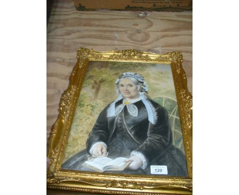 A Portrait of a Victorian lady, watercolour within an ornate gilt wood frame.