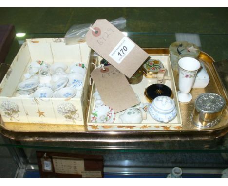 Miniature tea services, patch boxes, white metal oval box, etc.