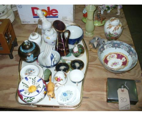 A Qty of decorative ceramics including a Beswick model of a Labrador, Coalport vase and cover , a cloissone ginger jar and co