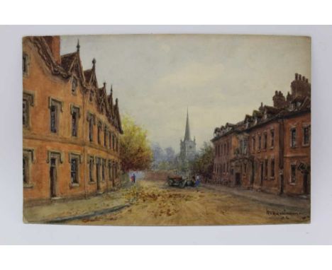 WILLIAM WELLS QUATREMAIN (1857-1930) 'Old Town, Stratford Upon Avon', (looking down to the spire of Holy Trinity Church, a mo