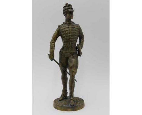 A CAST BRASS STATUE OF AN ARMY OFFICER, c.1900, 37cm high 