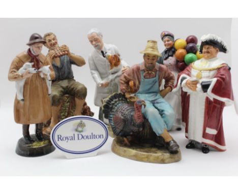 A COLLECTION OF SIX ROYAL DOULTON CERAMIC FIGURES, to include; 'The Mayor' HN 2280, 'Lambing Time' HN 1890, 'Biddy Penny-fart