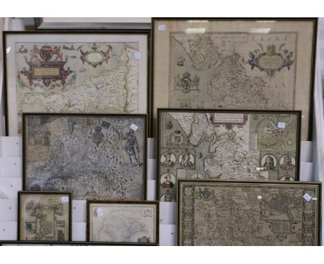 A collection of reprint antiquarian maps, including Saxtons Lancashire etc (8). P&amp;P Group 2 (£18+VAT for the first lot an