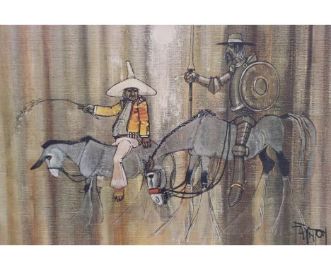 Colin Paynton (20th century): colour print, Don Quixote and Pancho Sanza, 55 x 75 cm. Not available for in-house P&amp;P 